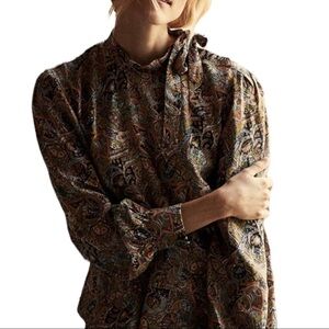 DOEN Annabella Top Silk Paisley Blouse Neck Tile
